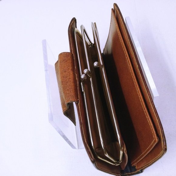 Vintage 70s-80s Levi Strauss & Co Leather Wallet Kiss-Lock Check/Bills Logo Tan - Picture 5 of 13